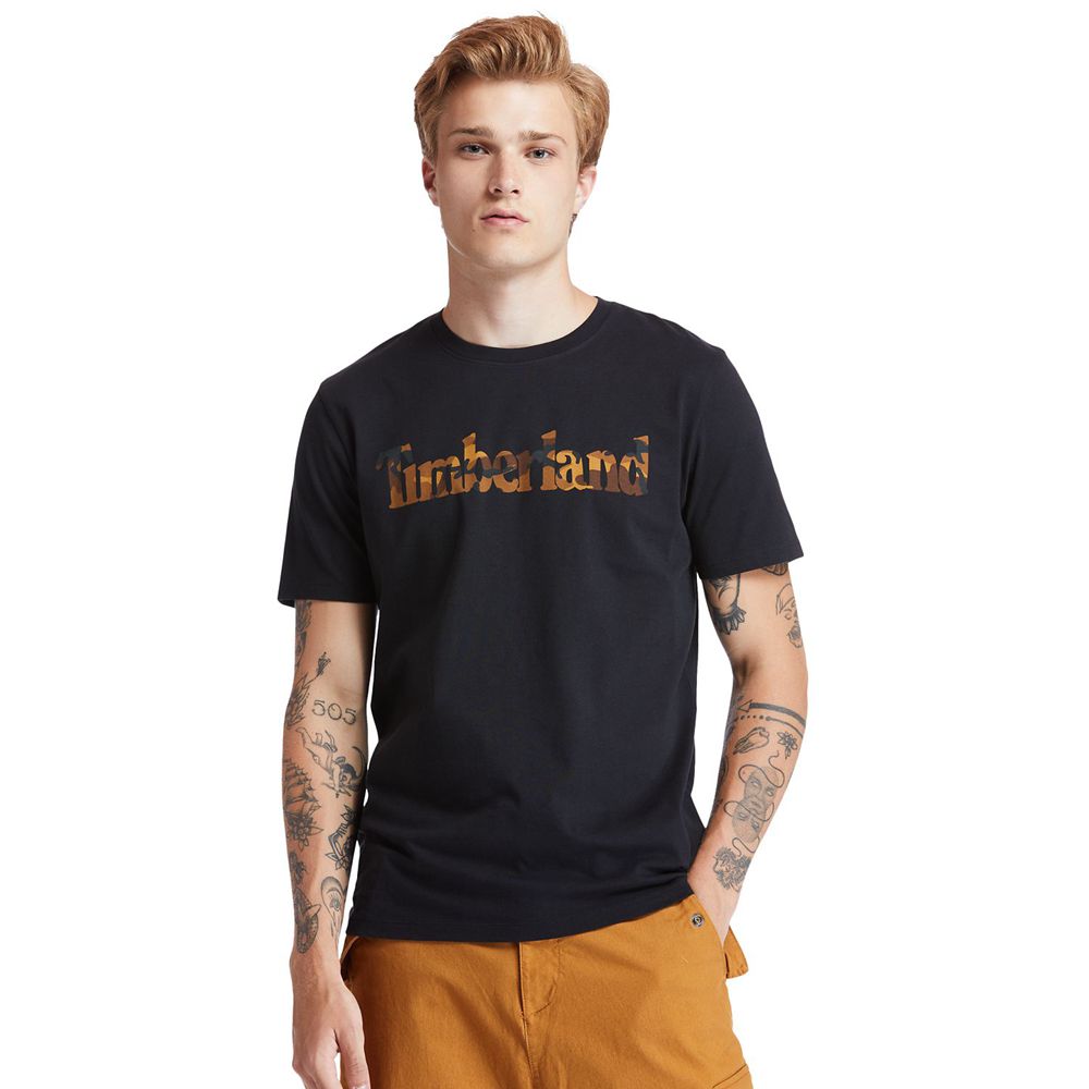 Timberland Mens T-Shirts Kennebec River Camo-Logo - Black - India FY3840261